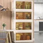 House of Quirk Plastic Storage Bins for Closet Organizers, Folding Storage Box, Stackable Storage Bins with Open Front Door, Collapsible Storage Bins for Office, School 32Litre (Set of 2, Beige)