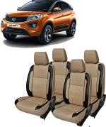 AUTO-SAFE Beige, Black PU Leather Car Seat Cover for Tata Nexon Pack of 4