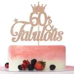 Festiko Rose Gold Glitter 60 Fabulous Cake Topper 60th Birthday Cake Decorating Happy 60th Anniversary, Birthday Party Decoration Supplies