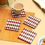 DULI Inlay Red Square Engineered Wood Diamonds Tea Coasters - 10 x 10 cm (set of 4)