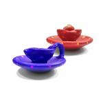 Mitaksi Overseas Exim Handmade Terracotta Clay Diya/Deepam - Clay -Assorted Colours - Pack of 2