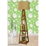 SAHI CRAFTS Floor Lamp Wooden Tripod Stand Standard Size Tier Shelf for Home Decor with Jute Shade, Bulb and Holder