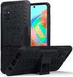 TRIFTY Samsung Galaxy A31 Black Plastic Heavy Duty Shockproof Armor Kickstand Case Cover