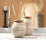 DESIGNER LIBRARY White and Natural Flowers Mango Wood Antique Nifa Vase Set, 9 x 9 x 11 inch (Large) 8 x 8 x 9 inch (Small) 2808-31