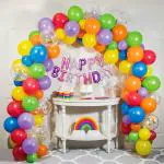 SPECIALYOU.IN Rainbow Theme Birthday decoration items kit for Kids includes Green, Blue, Purple, Yellow, Orange and Red balloons with Confetti Balloons and Happy Birthday Foil Balloon Banner- 68 Items