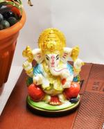 Real Craft Multicolor Ceramic Lord Ganesh Ganpati Idol For Car Dashboard Decorative