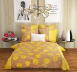 Homdazal Yellow Printed Microfiber Flat 120 Tc Double Bedsheet With Pillow Covers (Pack Of 3)