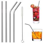 WEZOSHINET 14AM Steel Straws Straw Cleaning Brush Straws for Drinking Juice Metal Straw Eco Friendly Products Stainless Steel Straw Strow Straw for Kids Reusable Straw (2 Straight, 2 Bend, 1 Brush)