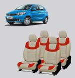 AUTO-SAFE Beige, Red PU Leather Car Seat Cover for Tata Tiago