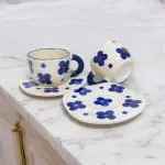 Joyful Jubilee Ceramic Cup and Saucer Set of 2 | Blue Floral Design 200ml | Cup & Saucer Set 2 | Glossy Finish | Tea Set | Ceramic Tea Cup and Saucer Set of 2