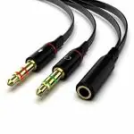 YASH VISION Gold Plated Stereo 2 Male TRS to 1 Female TRRS 3.5mm Headphone Earphone Mic Audio Y Splitter Cable for PC Laptop Black
