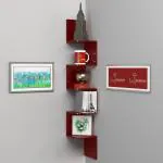 WooDinto 8x8 Living Room Bedroom Wall Corner Bookshelf Wood Shelf Storage Rack Bathroom Kitchen Storage Shelf Wall Corner (5 - Tiers, Brown)