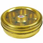 Nutristar Handmade Brass Spice Box, Masala Dabba with Glass Lid and 7 Cup Bowls 13xcm 13xcm 5xcm