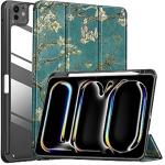 ProElite Case Cover for Apple iPad Pro 13 inch 2024 M4 Cover, Transparent Smart Flip Cover for iPad Pro 13 inch M4 2024 with Pencil Holder, Flowers