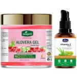 Mapril 15% Vitamin C Serum & Aloe vera Gel with Rose & Cucumber for Face & Hair | Whitening Skin | Acne & Pimple | Pigmentation | Dark Circle | Men & Women | For All Skin Type (30ml+120ml)