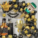 SpecialYou.in Happy Birthday Decoration Items kit for Men and Women DIY combo with black & gold balloon set, foil glass & Champiagn bottel and Happy Birthday banner pack of 64 items