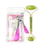 Majestique Eyelash Curler & Facial Massager Jade Roller Tool, Face Massage Stone Skin Care Roller Massager Muscle Relaxing Wrinkles Relieving- Color May Vary