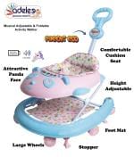 Odelee Pink Bravo Musical Baby Activity Walker with Adjustable Height and Parental Rod (6-18 M)