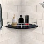 Planet Premium Black Glass Corner Shelf for Bathroom/Wall Shelf/Storage Shelf (12 x 12 Inches Pack of 1)