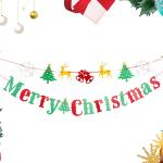 Festiko Glitter Merry Christmas Banner With Christmas Signs Garland, Christmas Party Decorations