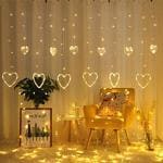 DesiDiya 130 LED Heart Shape Curtain String Lights with 8 Flashing Modes Decoration (12 Hearts, Warm White), Prong Base, Pack of 1