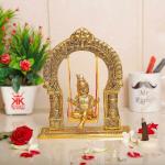 KridayKraft Metal Laddu Gopal Swing Jhula Gold Plated Krishna Jhula palna for Temple,Pooja Room, Decor Your Home,Office & Gift Your Relatives On Wedding,Anniversaries,Birthday.