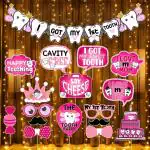 Zyozique First Tooth Decoration Items | First Tooth Decoration Combo - I Got My First Tooth Banner, Photo Booth Props & Rice Light (Pack Of 18) Pink