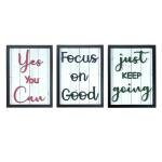 Chalk My Theme YES YOU CAN, FOCUS ON GOOD, and JUST KEEP GOING Motivational Quotes Wooden Wall Art With Wooden Frame and Words For Home, Office, Living Room, Café, Restaurand, Study Room and Co-Woking