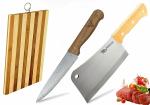 Shruthi - Eco Friendly Kitchen Set 3 Packs 9 Inch Wooden Chopper Knife + 7 inch Chef Knife + Wooden Chopping Board, Heavy Duty Solid Stainless Steel Knifes