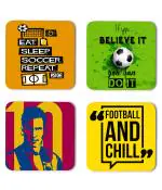 Whats Your Kick Football Games Eat Sleep Soccer Repeat Quotes Printed Set of 4 Coaster With Metal Stand