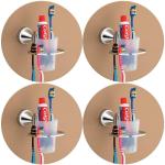 Plantex Silver Stainless Steel Rust Proof Niko Tooth Brush Holder (Pack of 4)