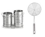 BLUE WONDER Stainless Steel Twin Cutlery Holder Racks With Stainless Steel Deep Fry Strainer and (Multicolour, Pack of 2)