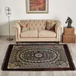 Kuber Industries Carpet | Water Absorption Kalamkari Paisley Pattern Floor Mat | Velvet Sitting Carpet for Hall, Living Room, 5x7 Feet (Brown)