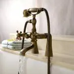 SANIKART Antique Brass Tub Bathtub Clawfoot Faucet Deck Mount with Handheld Shower Telephone Shaped Sprayer