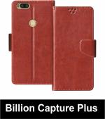 Sbms Billion Capture Plus Brown Artificial Leather Shock Proof Flip Cover