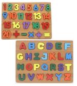ShopiMoz Wooden Upper Case ABCD Board & Number Board 1-20 - Counting Blocks Pack of 2 (Multicolor)