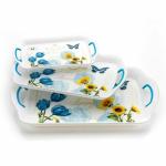 GALERIYA Plastic Multipurpose Rectangular Kitchenware Fancy 3 Set Serving Tray with Handle for Kitchen Snacks, Cold-Drinks & Water