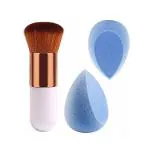 SUNISA Mini 1 White Foundation Makeup Brush and 2 Makeup Sponge Beauty Blenders for Womens and Girls - (Pack of 3)