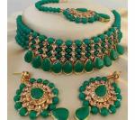 Gyaan Jewels Handmade Shop Global Crystal Necklace, Earring and Maang Tikka Set Green (Women, Girls) (Pack of 1) Free Size