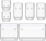 Zollyss Drawer Organizer Set Dresser Desk Drawer Dividers,Bathroom Vanity Cosmetic Makeup Trays, Multipurpose Plastic Storage Bins for Jewelries, Kitchen Gadgets and Office Accessories (7 PCS)