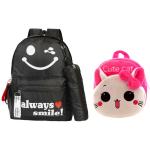 Crinzel Black, Pink Fabric Always Smile and Cute Cat School Backpack 30L (Pack of 2)
