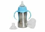 Child Chic Stainless Steel 2 in 1 Baby Feeding Bottle(290ml) with Nipple and Spout with Trainer Handle, (Blue 1)