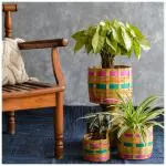 CreateYourTaste Bamboo Cane Indoor Planter Baskets for Home Balcony Terrace Garden Decor (Set of 3, Pink Green)