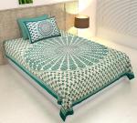 Ubania Collection Green Cotton Single Jaipuri Prints Bedsheet With Pillow Cover (Set Of 1)