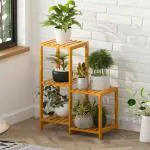 Naayaab Craft Premium Natural Bamboo Planter Stands | 2 Tier 5 Potted Tall Plant Shelf for Multiple Plants | Corner Plant Stand for Indoor/Outdoor Plants Color-Natural, Size- (54x27x78cm)