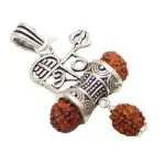 RAJASTHAN GEMS Religious Pendant 925 Sterling Silver Rudraksha Rudraksh Bead Mahakal Mahadev Shiv Shiva Trishul Trident Damru H240