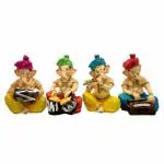 Lord pujaNpujari Ganesh/Ganapati Murti Idols Set of 4 Showpiece Figurine Playing Musical Instrument for Home Decor (Model 2)
