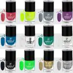 Perpaa Neon, Pink, Grey, Purple, Blue, Green, Transparent, White, Neon Green, Black, Golden, Silver Nail Polish (Pack Of 12)