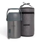 Borosil Hot-N-Fresh Prime Stainless Steel Insulated Lunch Box, Set of 3 (420 ml x 1 + 350 ml x 2), Keeps Food Warm Upto 8 Hours, Grey