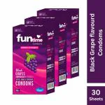 Funtime Flavoured Dotted Ribbed And Contoured Long Lasting Condoms for Men Count 10 - Pack of 3 (Black Grapes, Total 30 pcs)